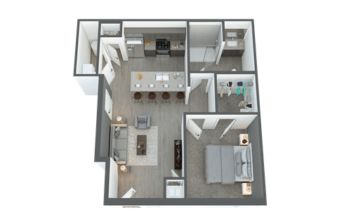 Floor plan for 1 bed, 1 bath, 743 sqft
